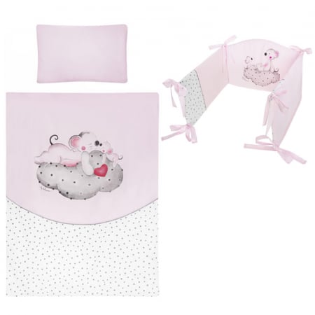 Accesorii camera bebe - Set 3 piese lenjerie de pat pentru copii 100 x 135 cm Malenstwo Belisima P02-0286, Roz