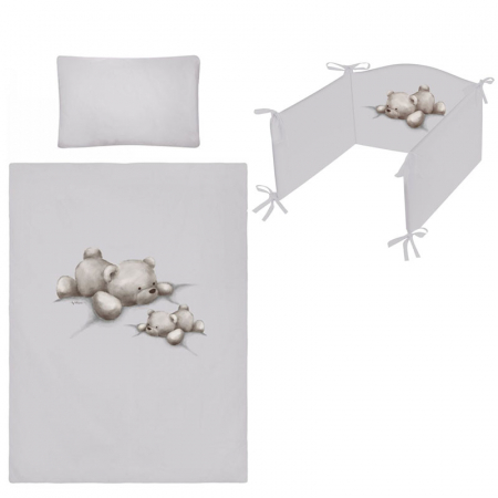 Accesorii camera bebe - Set 3 piese lenjerie de pat pentru copii 90 x 120 cm Leniwe Belisima P02-0594, Gri