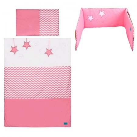 Accesorii camera bebe - Set 3 piese lenjerie de pat pentru copii 100 x 135 cm Gwiezdny Pyl Belisima P01-032, Roz