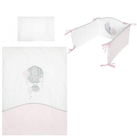 Accesorii camera bebe - Set 3 piese lenjerie de pat pentru copii 90 x 120 cm Baloniki Belisima P02-0047, Roz