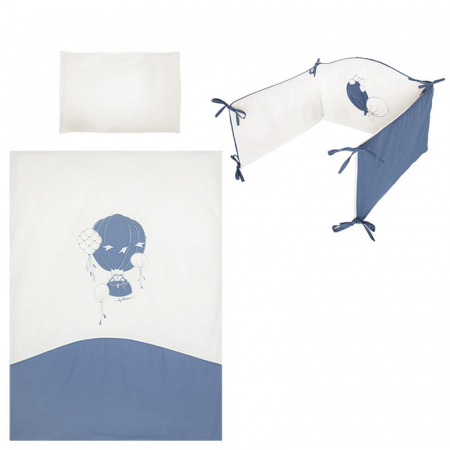 Accesorii camera bebe - Set 3 piese lenjerie de pat pentru copii 90 x 120 cm Baloniki Belisima P02-0049, Albastru