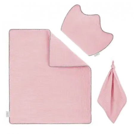 Accesorii camera bebe - Set 3 piese pilota, perna si paturica din muselina pentru copii 80 x 100 cm M Belisima P02-0429, Roz