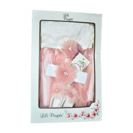 Set 3 piese rochie eleganta pentru botez, pentru fete, Mini Junior 3669-56-62, Roz [8]