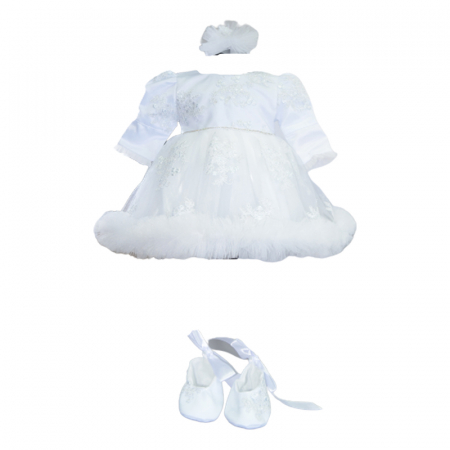 Rochite elegante de la 0 la 9 luni - Set 3 piese rochie eleganta pentru fete Micul Vip SBF-9, Alb