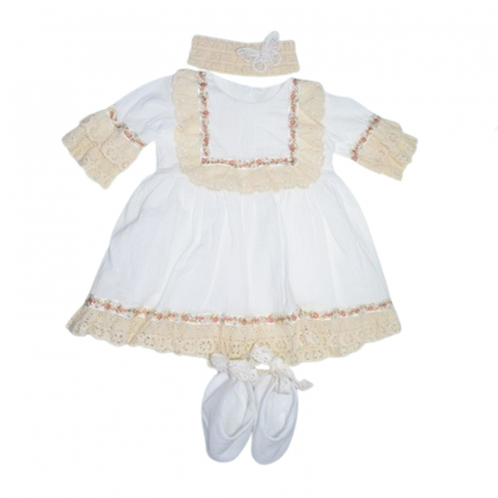 Botezul bebelusului - Set 3 piese rochie eleganta pentru fete Mini Bimbi MIBIM-1, Alb