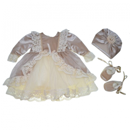 Set 3 piese rochita, turban si botosei pentru fete Mini Junior RCHB-MJ1, Bej [2]