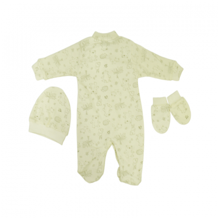 Set 3 piese salopeta cu maneca lunga, caciula si manusi pentru copii Minipety 0068-19, Crem [1]