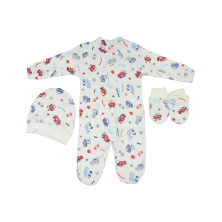 Set 3 piese salopeta cu maneca lunga, caciula si manusi pentru baieti Minipety 0068-7, Alb [1]