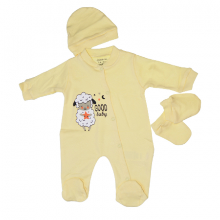 Salopete bebelusi baieti - Set 3 piese salopeta cu maneca lunga, caciula si manusi pentru copii Little Life DL128, Galben