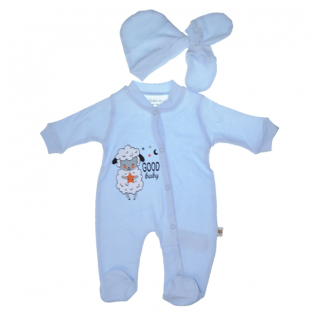 Salopete bebelusi baieti - Set 3 piese salopeta cu maneca lunga, caciula si manusi pentru baieti Little Life DL127, Albastru