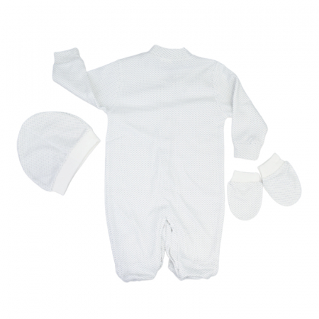 Set 3 piese salopeta cu maneca lunga, caciula si manusi pentru copii Minipety 0068-4, Alb [1]