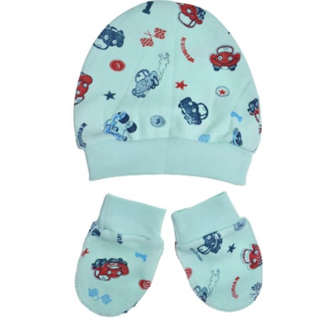 Set 3 piese salopeta cu maneca lunga, caciula si manusi pentru baieti Minipety MP236, Turcoaz [2]