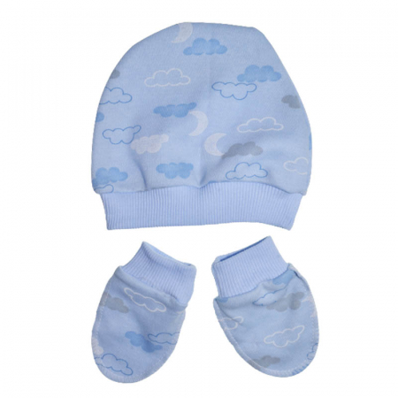 Set 3 piese salopeta cu maneca lunga, caciula si manusi pentru baieti Minipety MP238, Albastru [2]