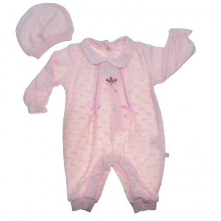 Salopete bebelusi fete - Set 2 piese salopeta cu maneca lunga si caciula pentru fete Minijunior MJ0105-75, Roz