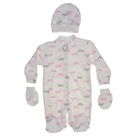 Salopete bebelusi fete - Set 3 piese salopeta cu maneca lunga, caciula si manusi pentru fete Minipety MP250, Multicolor