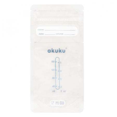Recipiente pentru stocarea laptelui - Set 30 pungi sterile pentru stocarea laptelui matern 150 ml Akuku A0011, Alb