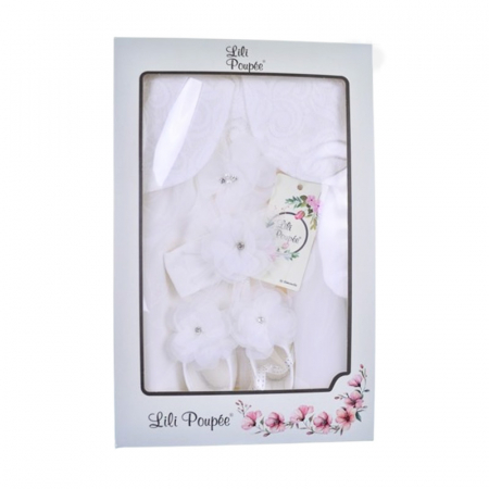 Set 4 piese rochie eleganta din dantela, pentru botez, pentru fete, Mini Junior 3664-56-62, Alb [9]
