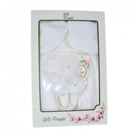 Set 4 piese rochie eleganta din satin, pentru botez, pentru fete, Mini Junior 3665-56-62, Alb [9]