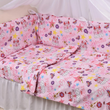 Set 5 piese lenjerie si aparatori patut 120 x 60 cm Mini Junior VLT-13, Roz [1]
