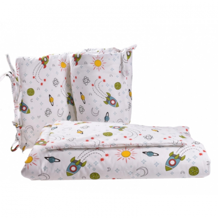 Accesorii camera bebe - Set 5 piese lenjerie si aparatori patut 120 x 60 cm Mini Junior VLT-14, Alb