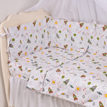 Set 5 piese lenjerie si aparatori patut 120 x 60 cm Mini Junior VLT-14, Alb [1]