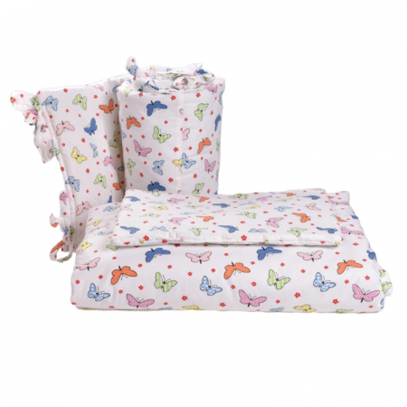 Accesorii camera bebe - Set 5 piese lenjerie si aparatori patut 120 x 60 cm Mini Junior VLT-15, Alb