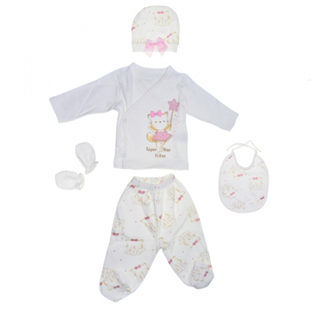 Compleuri  fete maneca lunga - Set 5 piese pentru fetite Mini Junior SET-4487, Alb