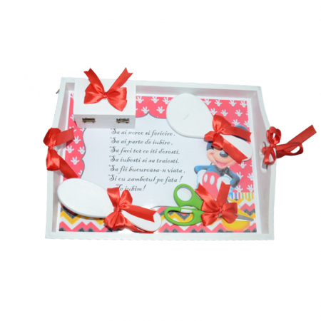 Marturii botez - Set 5 piese tavita de taiere a motului pentru baieti Mini Junior TTM-04, Rosu