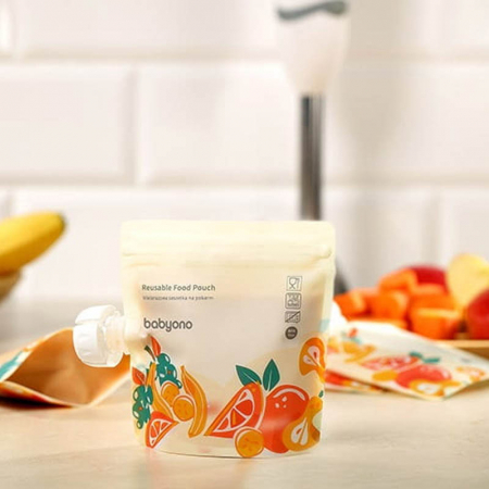 Punga reutilizabila pentru maSet 5 pungi reutilizabile pentru stocarea alimentelor BabyOno 1467ML, Multicolorncare copii Akuku A0056, Multicolor [5]