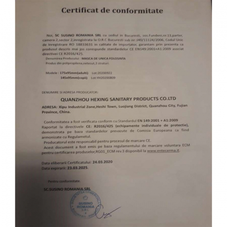 Set 50 bucati masti faciale de unica folosinta cu 3 straturi pentru protectie Susino MFS-1, Albastru [3]