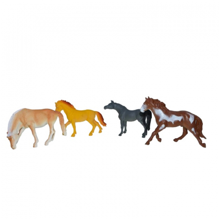 Joaca, activitati si ambalaje - Set 4 animale domestice Cai 12 cm Ucok BB524356M, Multicolor