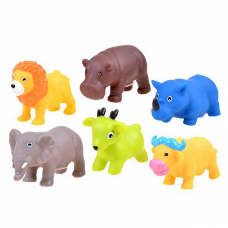 Jucarii pentru baie si accesorii - Set 6 animalute moi de jucarie pentru baie Safari Mini Junior 8306, Multicolor