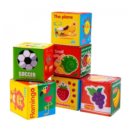 Joaca, activitati si ambalaje - Set 6 cuburi moi pentru bebelusi Bocioland BL015, Multicolor