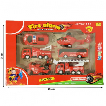 Set 6 masinute de pompieri Pull Back RCO BL2518, Rosu [2]