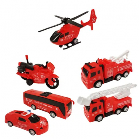 Joaca, activitati si ambalaje - Set 6 masinute de pompieri Pull Back RCO BL2518, Rosu