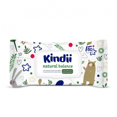 Servetele umede bebelusi - Set 60 bucati servetele umede aloe vera Kindii 029090, Multicolor