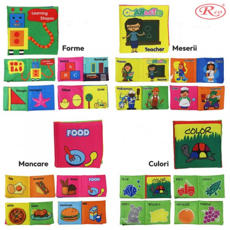 Set 8 carti senzoriale si fosnaitoare din material textil multicolor pentru bebelusi, 10x10x4 cm, RCO, WJ6207, Multicolor [1]