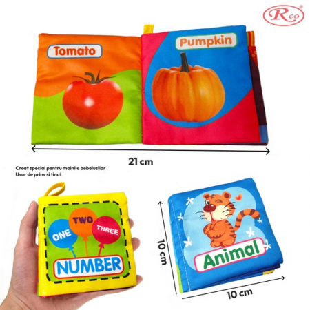 Set 8 carti senzoriale si fosnaitoare din material textil multicolor pentru bebelusi, 10x10x4 cm, RCO, WJ6207, Multicolor [3]