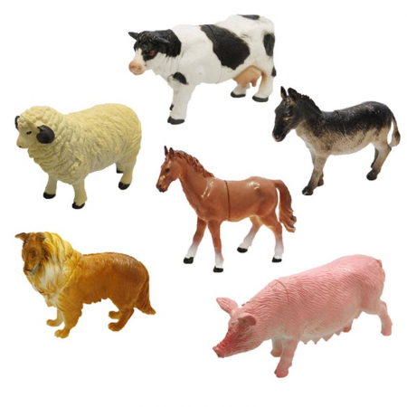 Joaca, activitati si ambalaje - Set animale domestice 6 piese Unika Toy Farm 24391, Multicolor