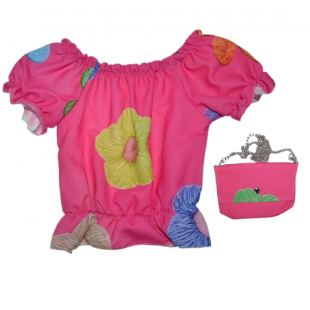 Bluza,camasi elegante fete maneca scurta - Set 2 piese, bluza cu maneca scurta si geanta, pentru fete, Mini Junior, BL541, Fucsia