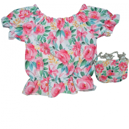 Bluza,camasi elegante fete maneca scurta - Set bluza cu maneca scurta si geanta, pentru fete, Mini Junior, BL541M, Multicolor