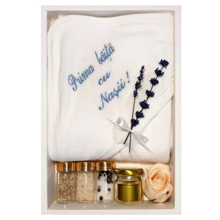 Prosoape - Set cadou personalizat, 8 piese, pentru prima baita dupa botez, Mini Junior, S1411A, Multicolor