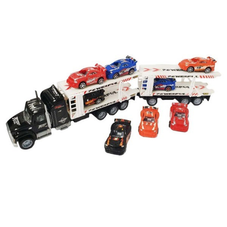 Set camion de transport masini de curse cu 6 masini incluse, RCO WR1009, Negru [1]