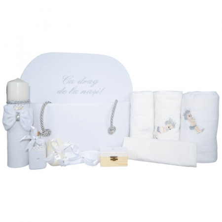 Botezul bebelusului - Set complet 10 piese trusou elegant pentru botez Mini Bimbi T080323-ALL, Alb
