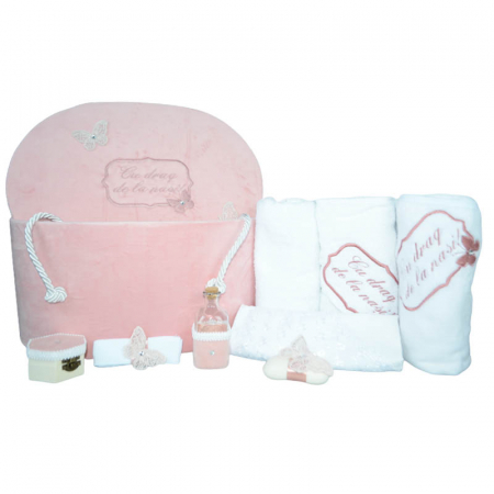 Botezul bebelusului - Set complet 9 piese trusou elegant pentru botez Mini Bimbi T080323-R, Roz