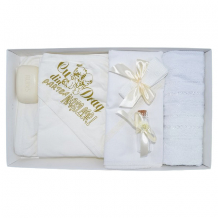 Trusou botez - Set complet 7 piese trusou elegant pentru botez Mini Junior T300124-1, Crem