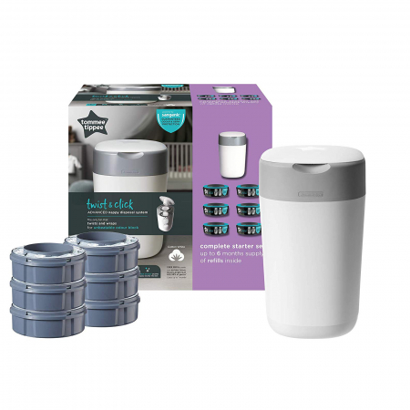 Set cos pentru depozitare scutece si 6 rezerve Tommee Tippee Sangenic Twist & Click 510044, Alb [1]