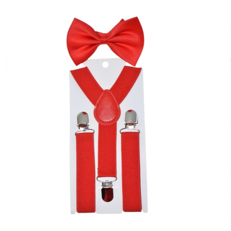 Bretele si curele - Set doua piese bretele si papion pentru baieti Mini Junior MJPB-02, Rosu