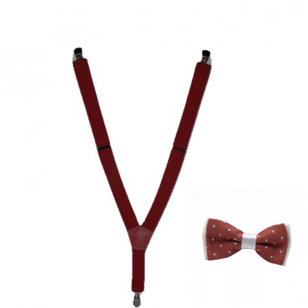 Bretele si curele - Set doua piese bretele si papion pentru baieti MiniJunior VR1711, Visiniu