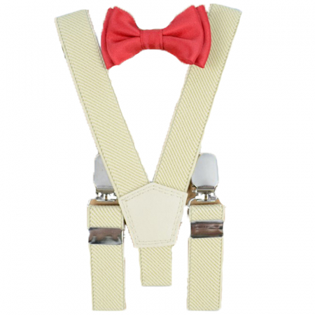 Bretele si curele - Set doua piese bretele si papion pentru baieti Topgal 090215O, Crem